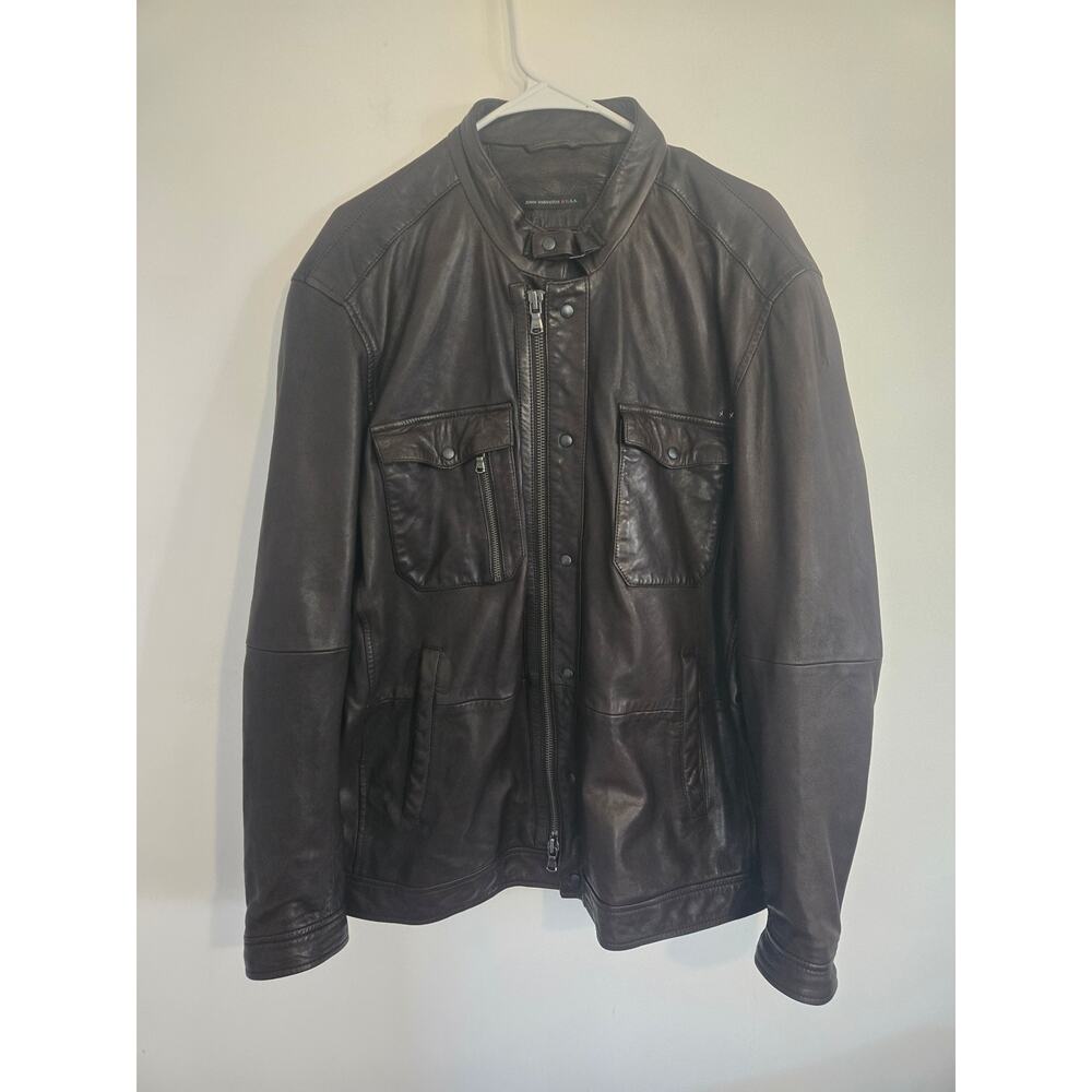John Varvatos sheepskin leather biker jacket rare size XXL mens dark brown.